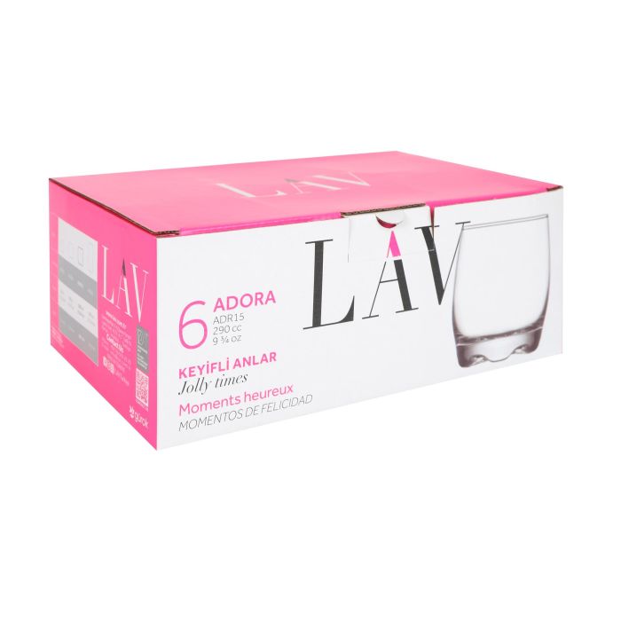 Lav Set 6 Vasos Agua 290 cc Adora 7x7x8.7 cm (8 Cajas)