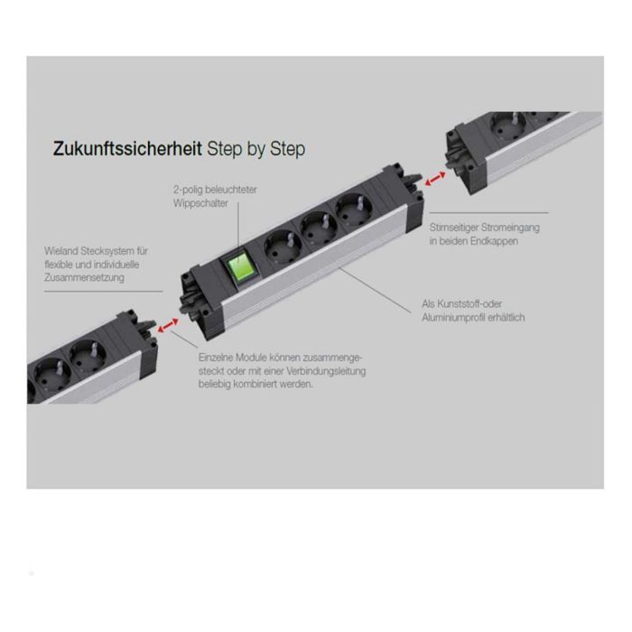 Bachmann 906.18801 STEP ALU 3xCEE7/3 1xSchalter GST18 - Regleta de Aluminio para Interior con 3 Salidas, Interruptor e IP20, 230 V