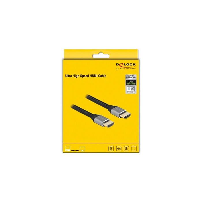 DeLOCK Cable HDMI 2.1 Certificado 8K Ultra HD 60Hz, 48 Gbps, HDR, 1m, ARC, Dolby Vision, Conectores Dorados, Color Gris 2