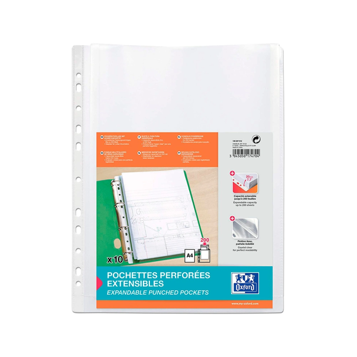 Oxford Funda Multitaladro 11 Pp Cristal A4 200 Micras Gran Capacidad Extra Blister 10 Fundas 1