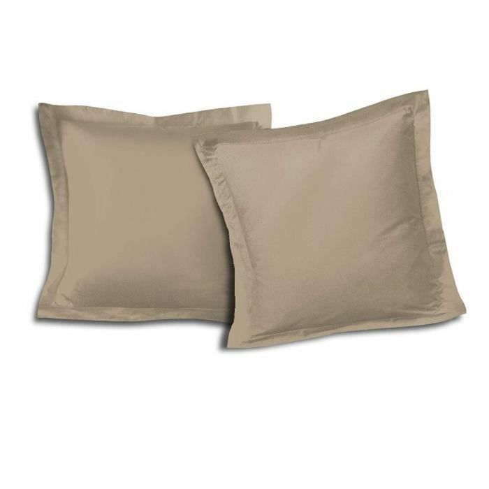 LOVELY HOME Juego de 2 fundas de almohada 100% algodón 63x63 cm - Beige