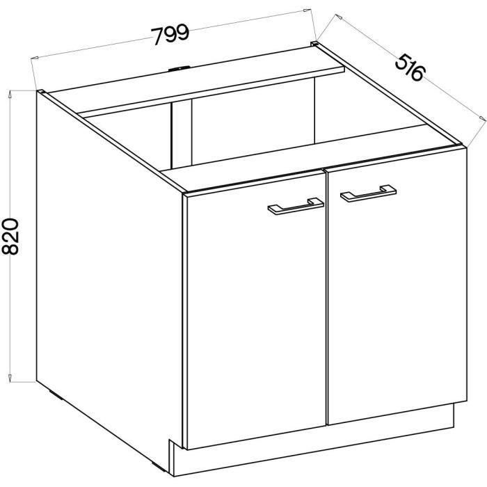 Mueble bajo - MODENA - 80 cm - 2 puertas batientes - Roble artesanal y negro mate - CUISINIER 2 Mueble bajo - MODENA - 80 cm - 2 puertas batientes - Roble artesanal y negro mate - CUISINIER 2