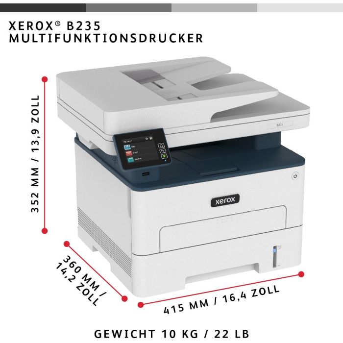 Xerox B235 Multifuncional Láser Blanco y Negro 4 en 1 A4 34 ppm LAN WiFi Duplex ADF Copia Escaneo Fax 9