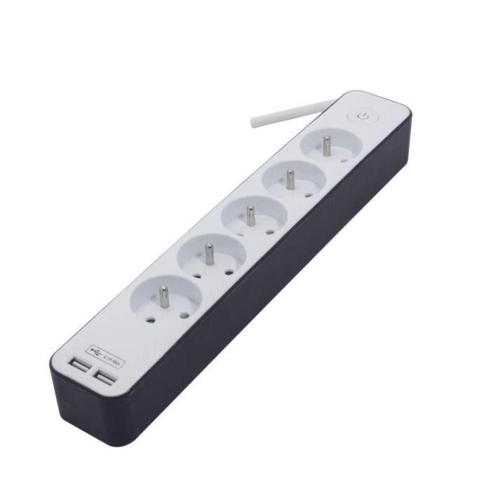 Regleta de alimentación CHACON 5 enchufes 16 A con 2 puertos USB y cable de 1,5 m HO5VV-F 3x1.5 mm² blanco y gris