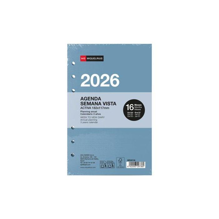 Recambio Agenda Anual (2026) Miquelrius Integral Activa 182X117 S/V