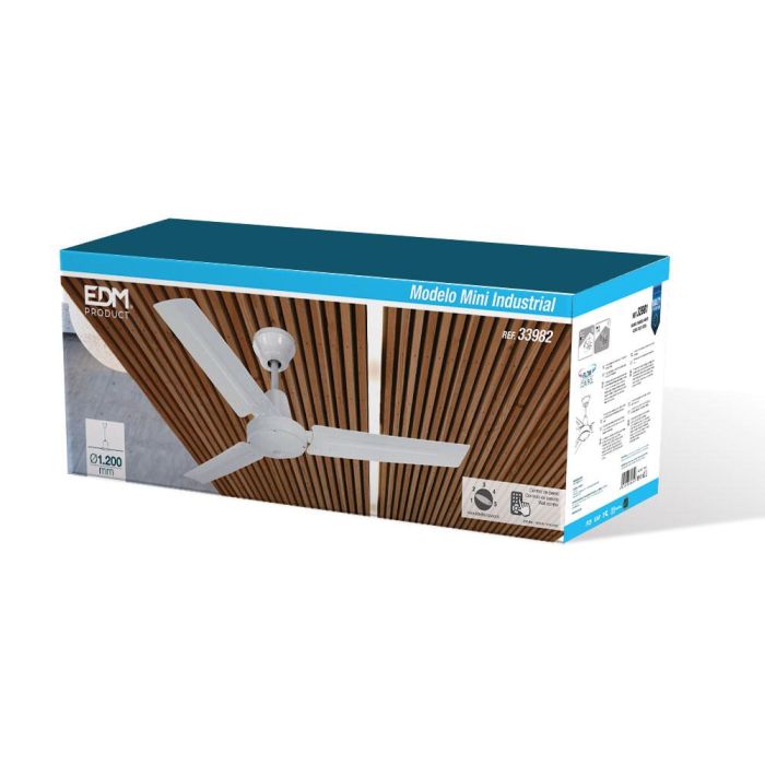 Edm Ventilador de techo mini industrial blanco Ø120cm, 5 velocidades, control de pared 3 Edm Ventilador de techo mini industrial blanco Ø120cm, 5 velocidades, control de pared 3