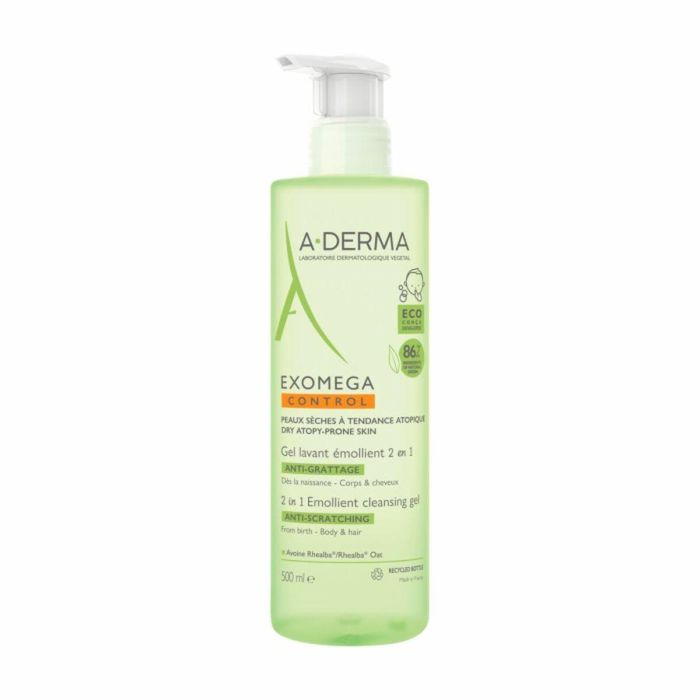A-Derma EXOMEGA CONTROL Gel Emoliente 2en1 para Piel Seca Atópica, Niños y Bebés, Calmante, Limpia Cuerpo y Cabello, Sin Jabón 500 ml A-Derma EXOMEGA CONTROL Gel Emoliente 2en1 para Piel Seca Atópica, Niños y Bebés, Calmante, Limpia Cuerpo y Cabello, Sin Jabón 500 ml