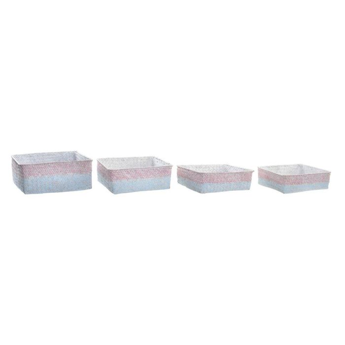 Cesta Mediterraneo DKD Home Decor Bicolor Rosa 26 x 9 x 26 cm Set de 4