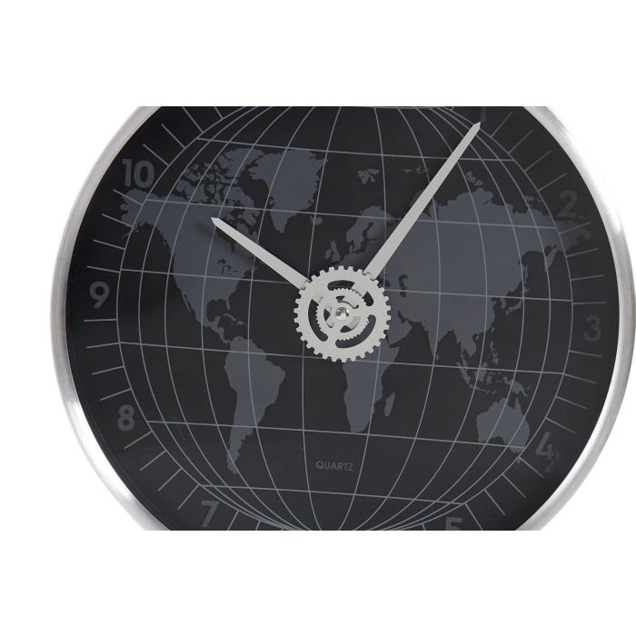 DKD Home Decor Reloj de Pared Mapamundi Dorado y Plateado 4.3 x 30 x 30 cm (2 Unidades) Aluminio y Cristal 2