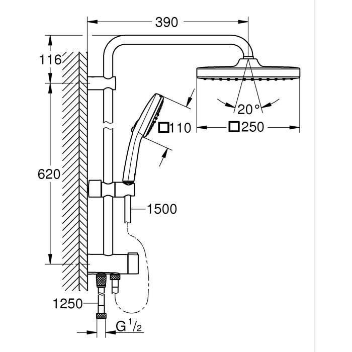 Columna de ducha con desviador manual - Ahorro de agua - GROHE Vitalio Comfort 250 - Negro mate - 266982431 2