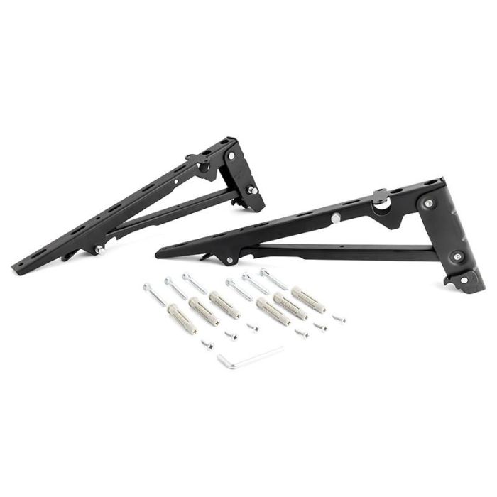 Herrajes Alk Escuadra Abatible Gloria 350mm, Acabado Negro, para Estantes y Mesas Plegables, Carga Máxima 80kg (Juego)