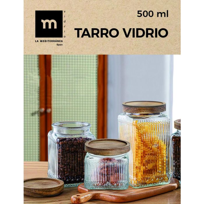 Tarro de vidrio cuad. con tapa de madera Lignes 1L - La Mediterranea (12 Unidades) 1 Tarro de vidrio cuad. con tapa de madera Lignes 1L - La Mediterranea (12 Unidades) 1