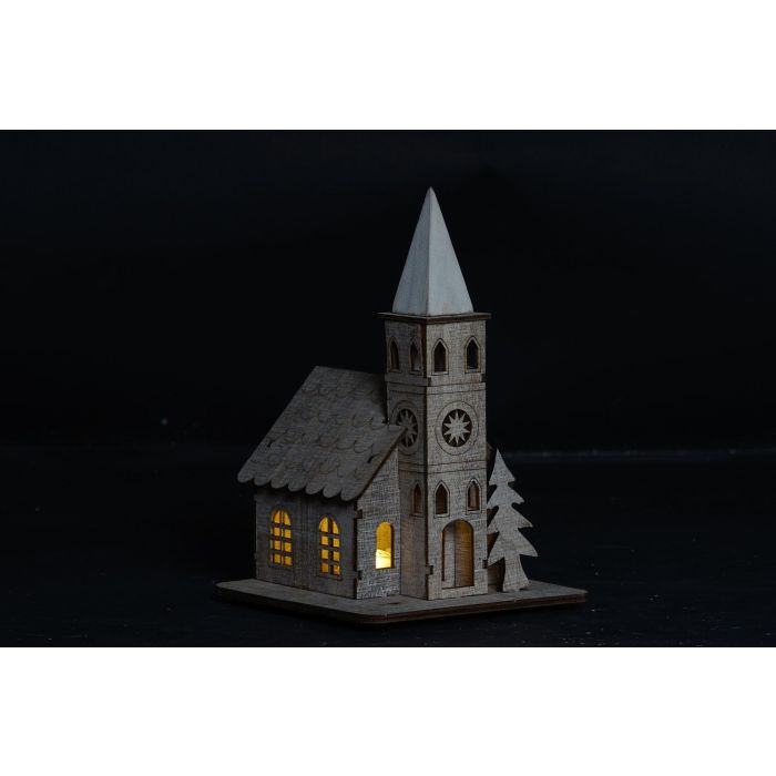 DKD Home Decor Decoracion Navidad Iglesia Madera Led Marron 13.5 x 21 x 13.5 cm (2 Unidades) 1