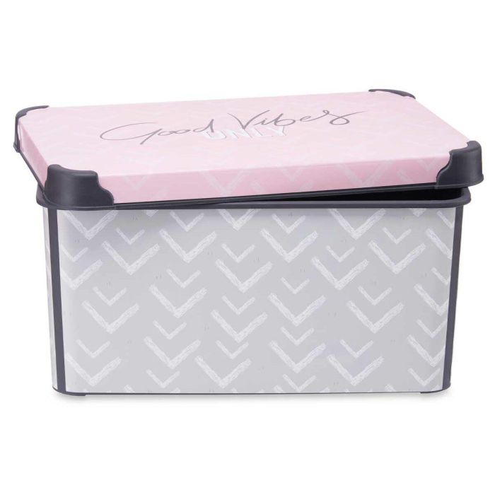 Caja de Almacenaje con Tapa Vibes Gris Rosa Plástico 10 L (22,7 x 16,5 x 34,5 cm) (12 Unidades) 1