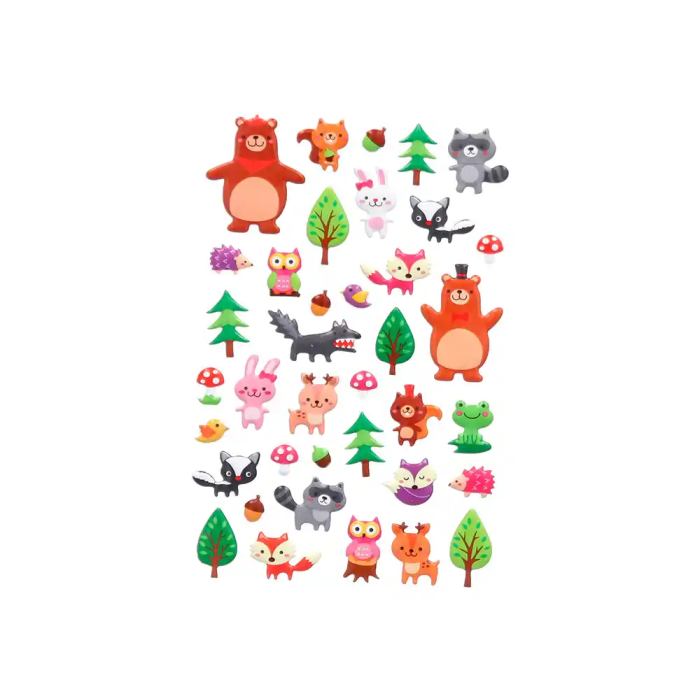 Imaginovo Pegatinas Cute Animales Bosque con Relieve 190x105 mm 3