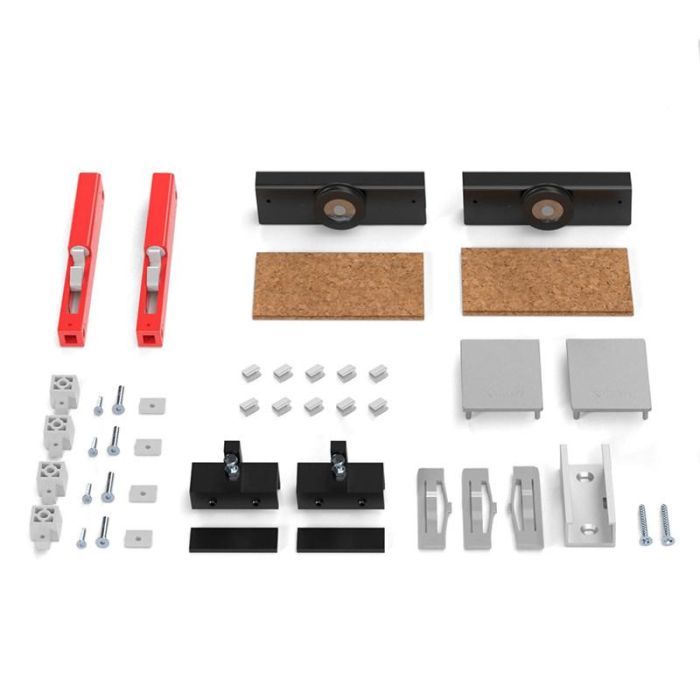 KLEIN Juego de Accesorios SK Glass 80 KBS con Tope para Puertas Correderas de Vidrio, 80 kg, Negro y Plata Mate