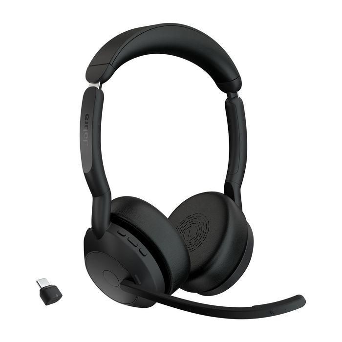 Jabra Evolve2 55 Link380c UC Stereo Auriculares Inalámbricos para Oficina/Centro de Llamadas, Color Negro