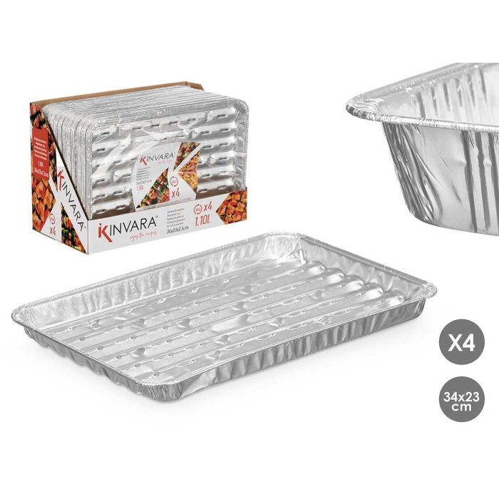 Set 4 Bandejas Aluminio Rect Grill Calada 34X23Cm Kinvara (24 Unidades) Set 4 Bandejas Aluminio Rect Grill Calada 34X23Cm Kinvara (24 Unidades)