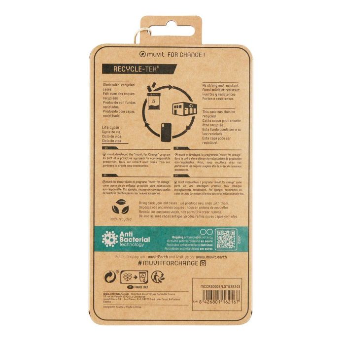 Muvit Funda Antibacteriana Recycletek para Apple iPhone - Fabricada con Materiales 100% Reciclados y Protección Antimicrobiana 1 Muvit Funda Antibacteriana Recycletek para Apple iPhone - Fabricada con Materiales 100% Reciclados y Protección Antimicrobiana 1