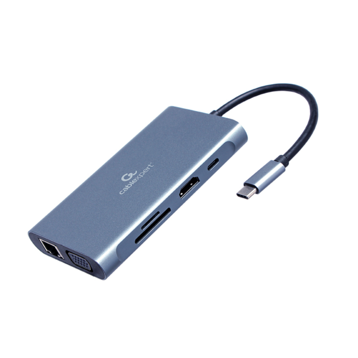GEMBIRD A-CM-COMBO7-01 Base para Portátil y Replicador de Puertos USB 3.2 Gen 1 (3.1 Gen 1) Type-A, hasta 100W PD, Gris
