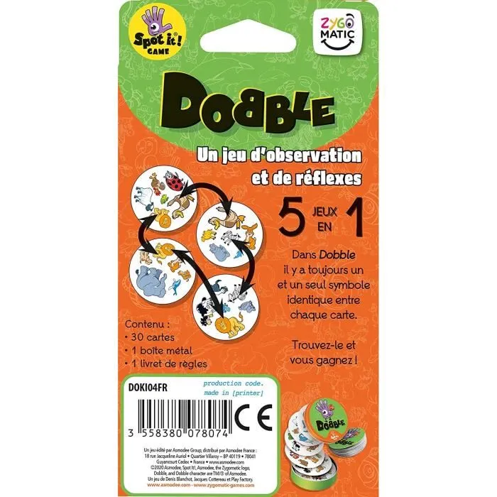 Asmodee Dobble Kids ECO - Juego de Cartas Educativo Familiar 0 Plástico 1