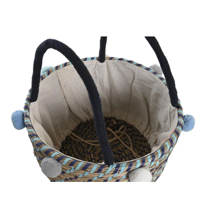 DKD Home Decor Cesta Mediterráneo Set de 3 Piezas, 43x43x43 cm, Multicolor, 100% Seagrass, Hecha a Mano con Pompones 2
