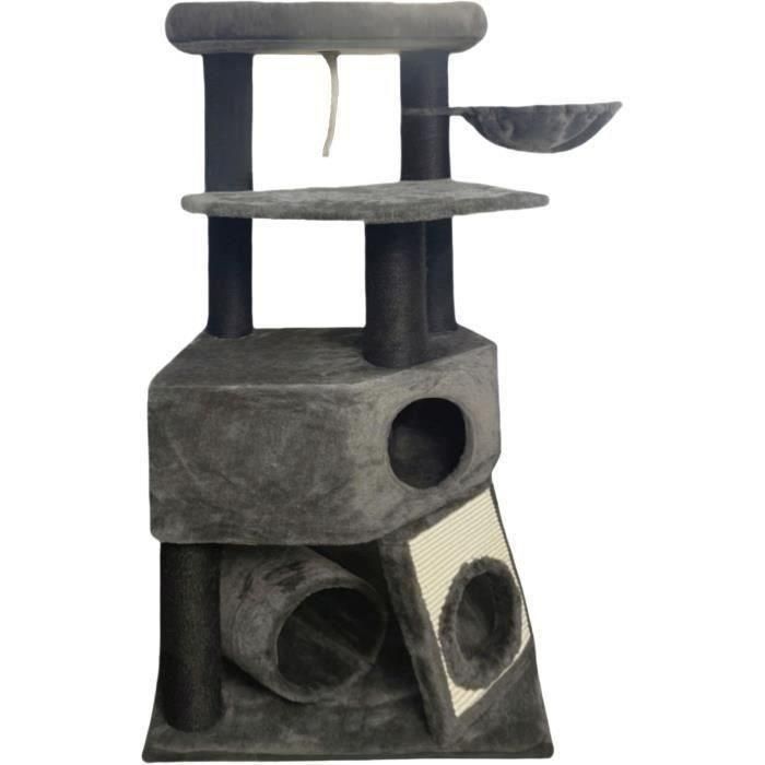 GUILY Rascador para gatos gris oscuro - 50 x 50 x 141 cm - Gris oscuro - 2 plataformas, 1 percha, 1 cabaña, 1 rampa, 1 túnel 1 GUILY Rascador para gatos gris oscuro - 50 x 50 x 141 cm - Gris oscuro - 2 plataformas, 1 percha, 1 cabaña, 1 rampa, 1 túnel 1