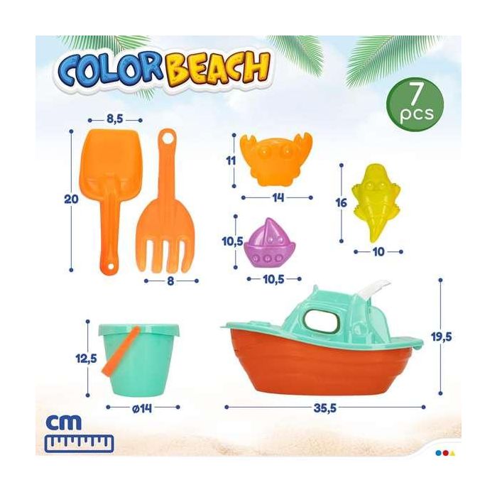 Cubo playa 14 cm con yate 36 cm, pala, rastrillo y 3 moldes en red 4 Cubo playa 14 cm con yate 36 cm, pala, rastrillo y 3 moldes en red 4
