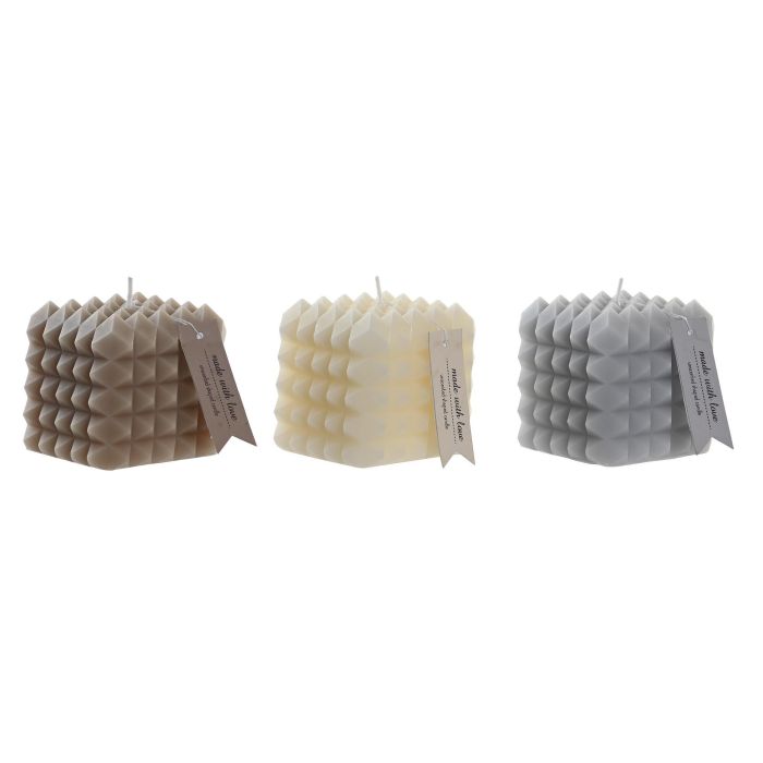 DKD Home Decor Vela Urban Geométrica de Cera Azul Gris Blanco 8x8x7 cm, 300 gr, Pack Surtido 6 Unidades