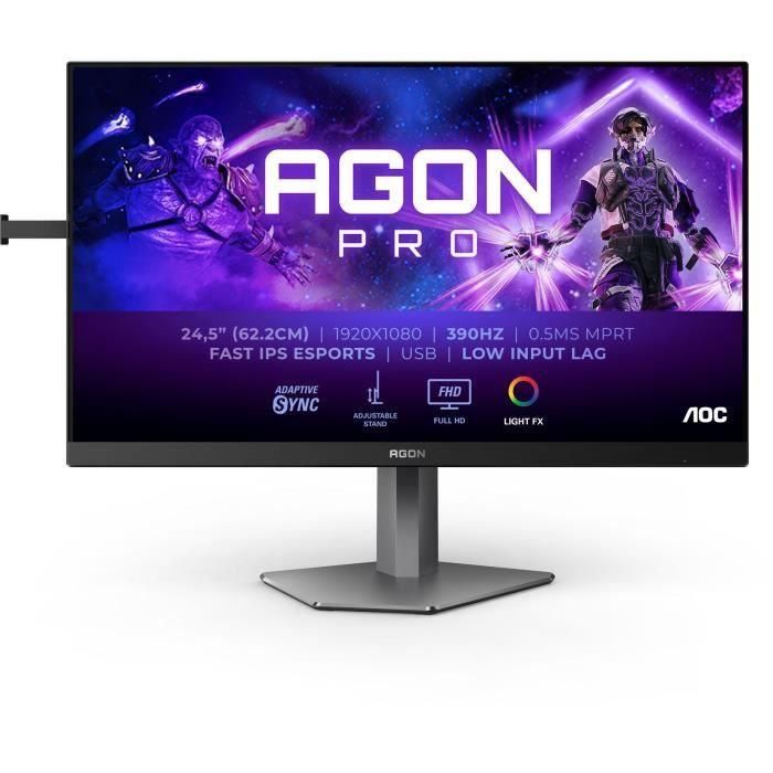 AOC AG256FS Monitor Gaming 24,5" Full HD IPS 390Hz 0,3ms GtG con Adaptive Sync, 2 HDMI, DisplayPort y Altura Regulable - Negro