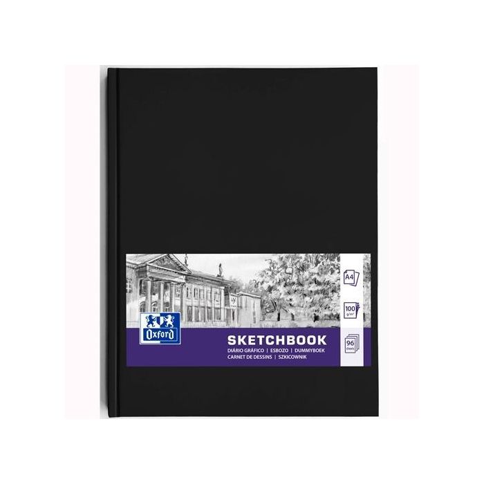 Oxford Cuaderno Cosido Esbozo Artbook A4, 96H, Papel Color Crema 100 gr, Tapa Dura Negra - Ideal para Lápiz, Lápices de Colores y Marcadores