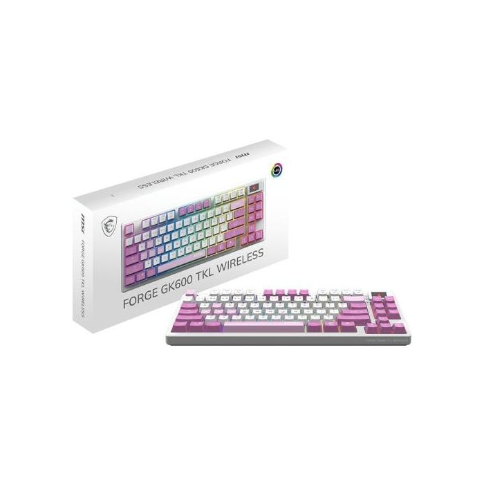 MSI Forge GK600 TKL W Violet ES Teclado Gaming USB Tipo C Español Rosa Blanco
