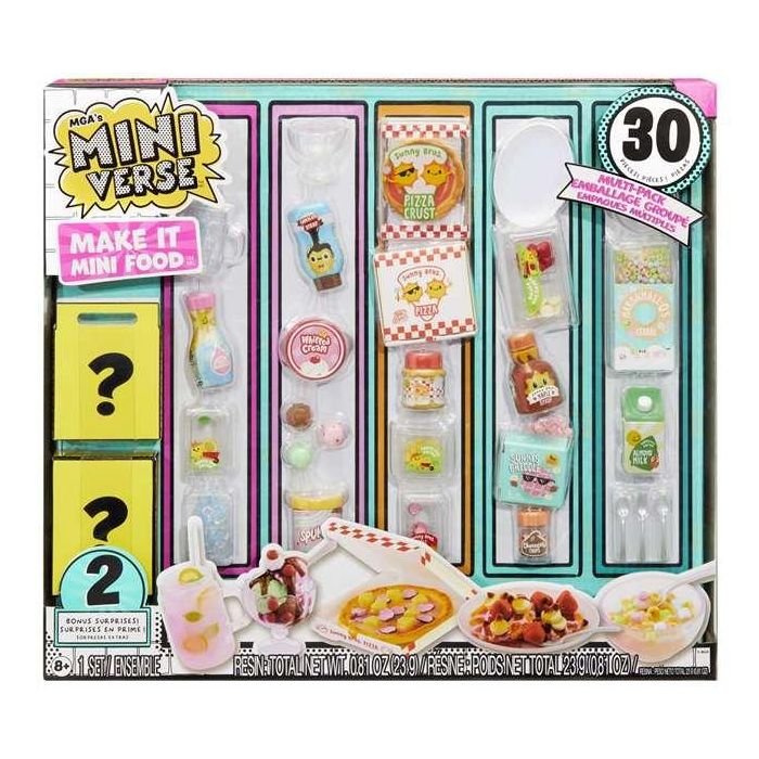 Miniverse make it mini multi pack. mas de 30 piezas de ingredientes para crear nuevas recitas. incluye 2 sorpresas ocultas.