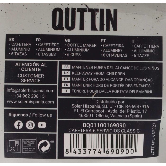 Quttin Cafetera 6 Servicios Classic (6 Unidades) 12 Quttin Cafetera 6 Servicios Classic (6 Unidades) 12