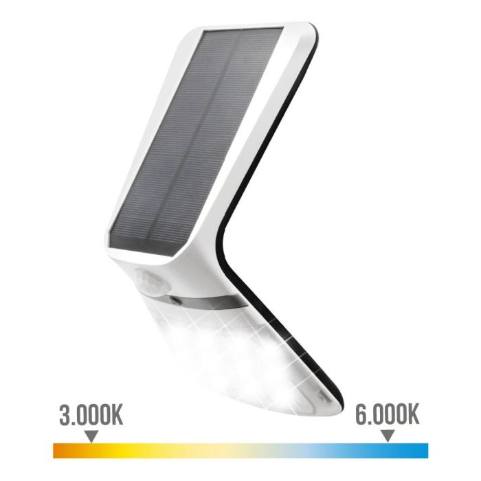 Aplique solar 3,5 W 430lm recargable sensor presencia (2-8m) color blanco 10,5x13cm edm 1 Aplique solar 3,5 W 430lm recargable sensor presencia (2-8m) color blanco 10,5x13cm edm 1