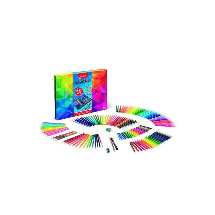 Maped Kit Coloración 150 Piezas Colorpeps con Rotuladores, Lápices, Ceras y Más - Estuche Cartón