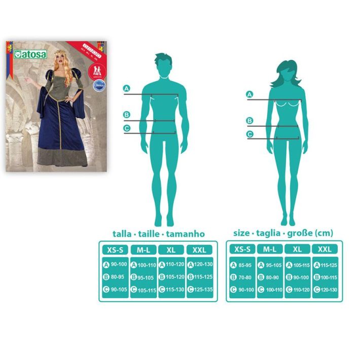 Disfraz Dama Medieval Mujer Adulto Azul Real M-L 3