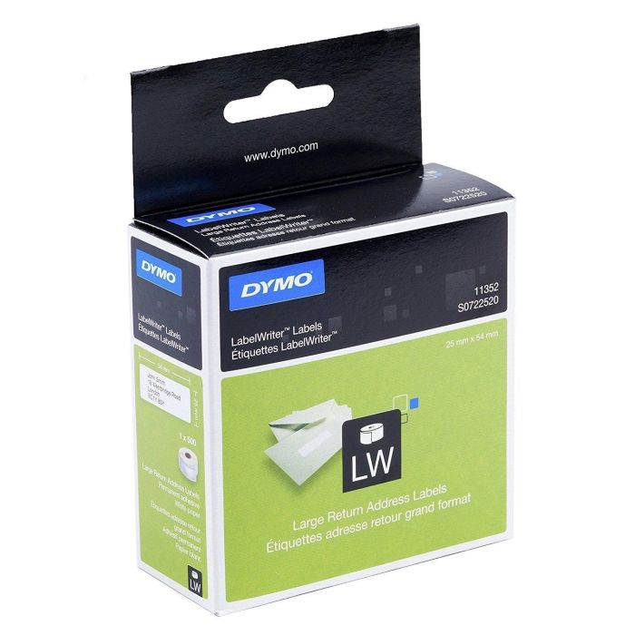 Dymo Etiquetas De Transferencia Termica Label Writer 11352, Negra Sobre Fondo Blanco, 25x54 mm, Etiquetas Grandes De Dirección Del Remitente. Rollo De 500 Ud. Dymo Etiquetas De Transferencia Termica Label Writer 11352, Negra Sobre Fondo Blanco, 25x54 mm, Etiquetas Grandes De Dirección Del Remitente. Rollo De 500 Ud.