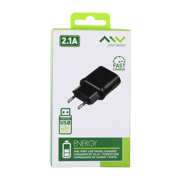 myway cargador de pared USB 2.1A negro 2 myway cargador de pared USB 2.1A negro 2