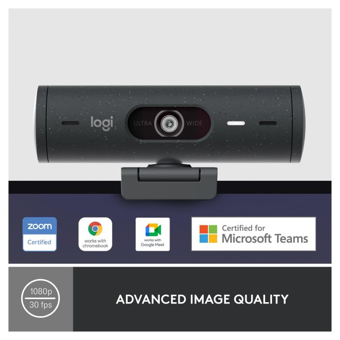 Logitech Brio 500 Webcam Full HD 1080p, Campo Visual Ajustable 90°/78°/65°, Enfoque Automático, Grafito