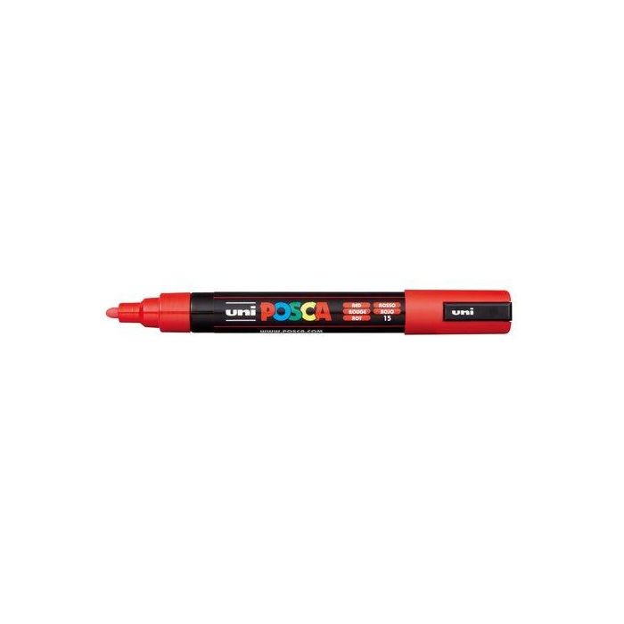 Posca PC-5M Rotulador de Pintura no Permanente Punta Cónica 1.8-2.5mm Rojo para Metal, Vidrio, Plástico, Tela