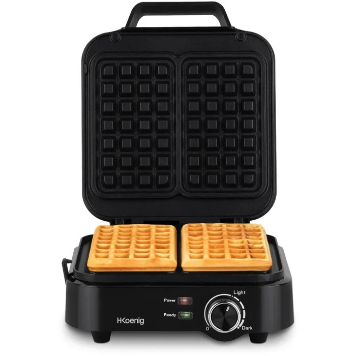 H.Koenig GFX420 Máquina Compacta para Hacer Gofres, 1200 W, Temperatura Ajustable, Negra