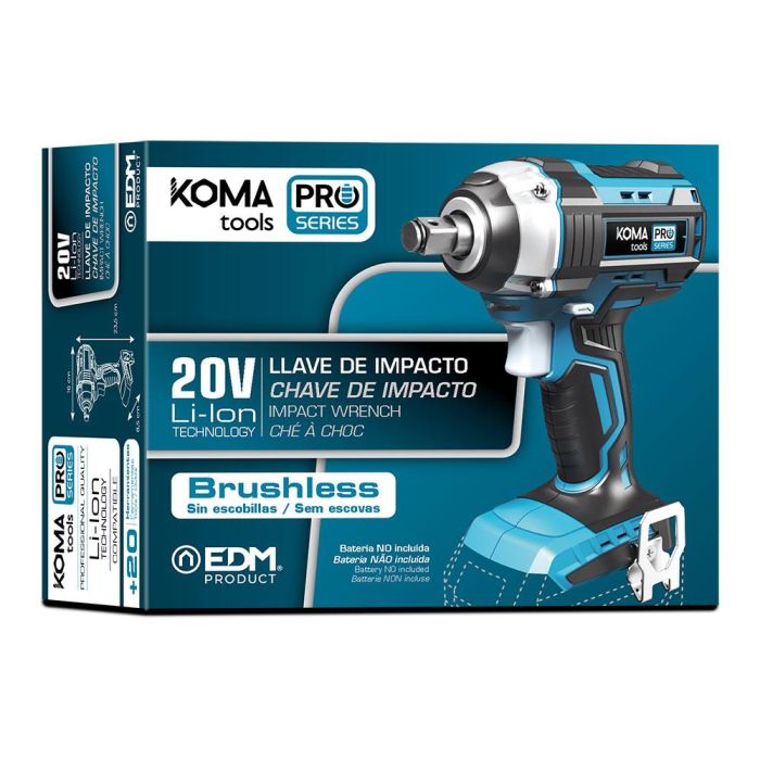 Koma Tools Llave de impacto 20V Brushless 280Nm, 0-2300rpm, luz de trabajo, motor sin escobillas, Pro Series 3 Koma Tools Llave de impacto 20V Brushless 280Nm, 0-2300rpm, luz de trabajo, motor sin escobillas, Pro Series 3