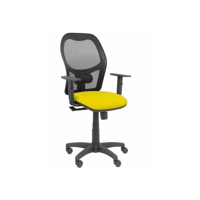 Silla Piqueras Y Crespo Alocen Brazos Regulables Mecanismo Sincro Refuerzo Lumbar Ruedas Nylon Respaldo Malla Negra Transpirable Y Asiento Tapizado Bali Amarillo