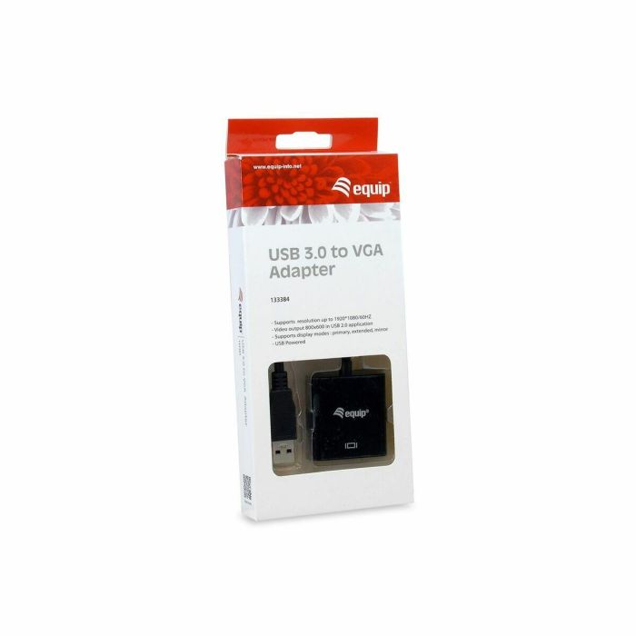 Adaptador USB a VGA Equip 133384 Negro 1 Adaptador USB a VGA Equip 133384 Negro 1