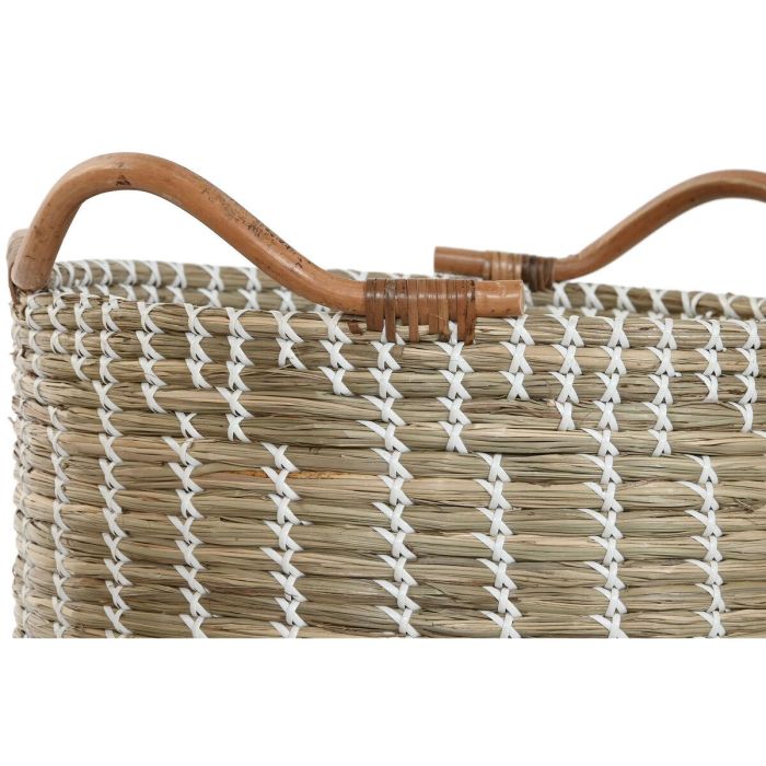 DKD Home Decor Cesta Boho Decorativa de Almacenamiento Hecha a Mano de Seagrass y Ratán, Set de 3, Colores Natural y Blanco, Medidas 45x55x51 cm 3 DKD Home Decor Cesta Boho Decorativa de Almacenamiento Hecha a Mano de Seagrass y Ratán, Set de 3, Colores Natural y Blanco, Medidas 45x55x51 cm 3