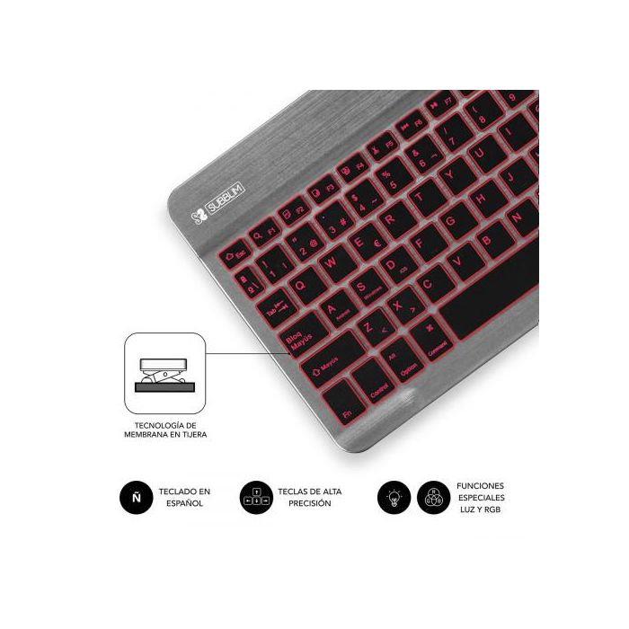 SUBBLIM Teclado Retroiluminado Bluetooth Smart Backlit BT Keyboard Grey 3