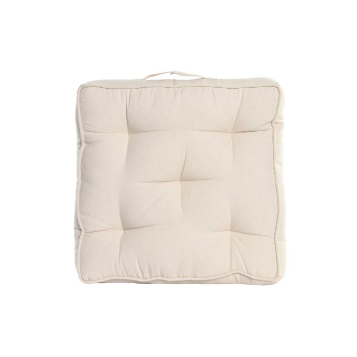 DKD Home Decor Cojín de Suelo Básico Beige de Lino y Algodón con Asa - Pack de 4 Unidades de 40x40x8 cm