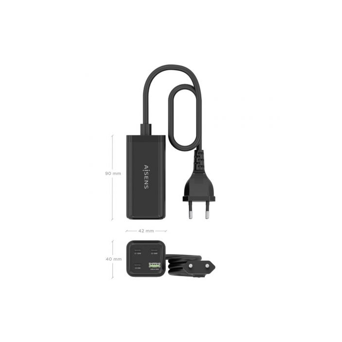 Cargador Sobremesa GaN Aisens ASCH-100W4P054-BK/ 3xUSB Tipo-C/ 1xUSB/ 100W 3 Cargador Sobremesa GaN Aisens ASCH-100W4P054-BK/ 3xUSB Tipo-C/ 1xUSB/ 100W 3
