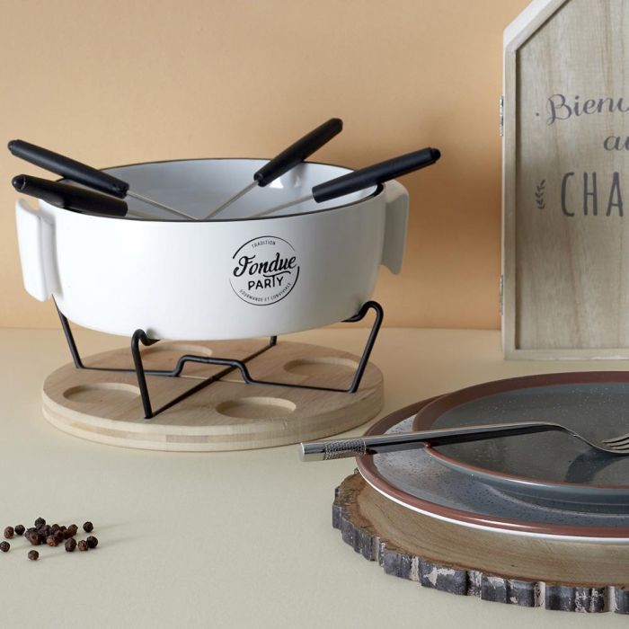 Cook Concept Fondue Para 4 Personas Table En Fête con 4 pinchos, olla cerámica y bandeja bambú 3